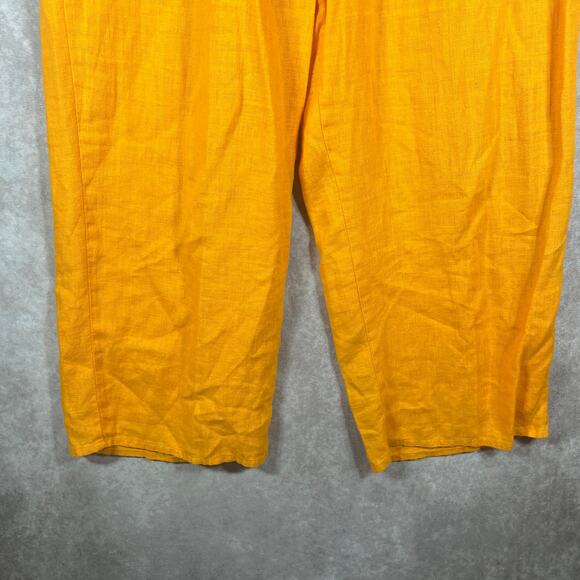 Flax Pants Womens Small Yellow Linen Cropped Pull On Lagenlook Travel Vacation - Picture 3 of 11